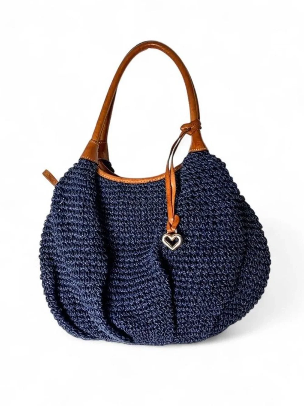 Brighton x Vera Neumann Vintage Blue Woven Straw Hobo Bag GUC